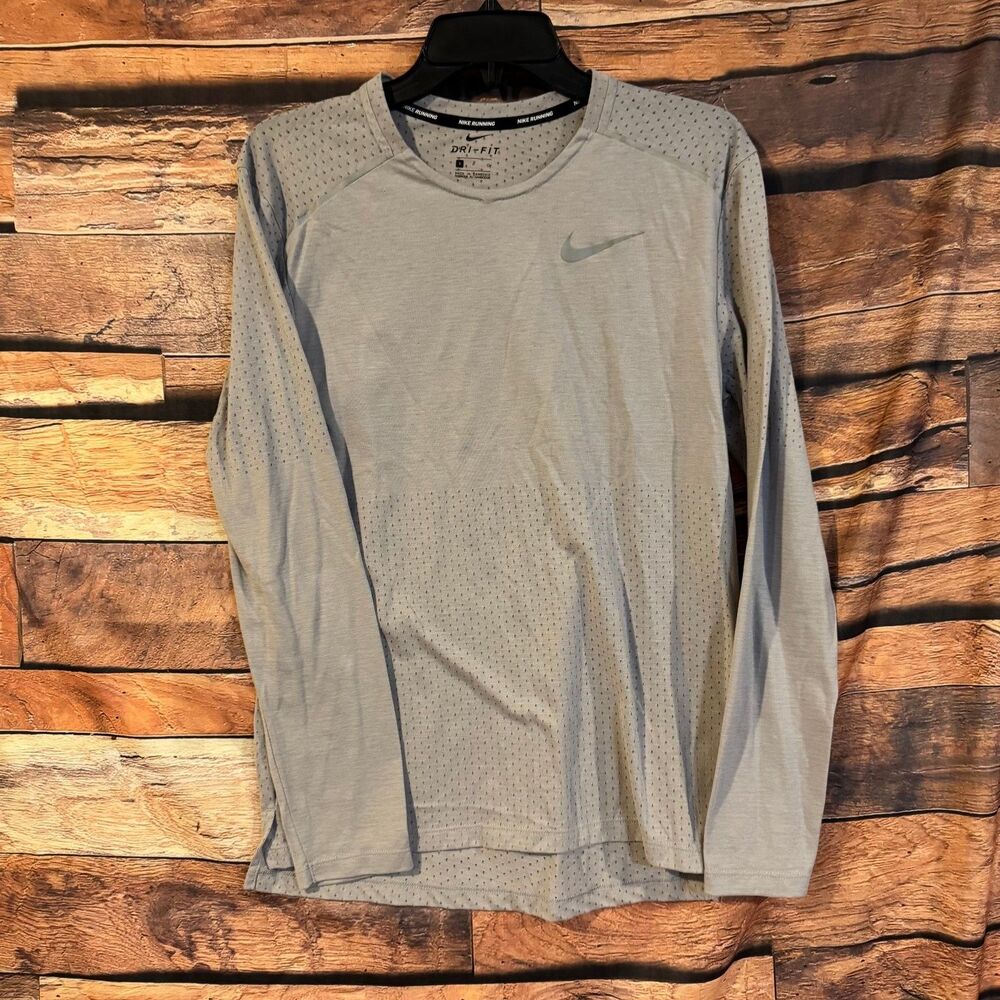 Nike Men's Grey S Long Sleeve T-Shirt DRI-FIT Perforated Running Performance